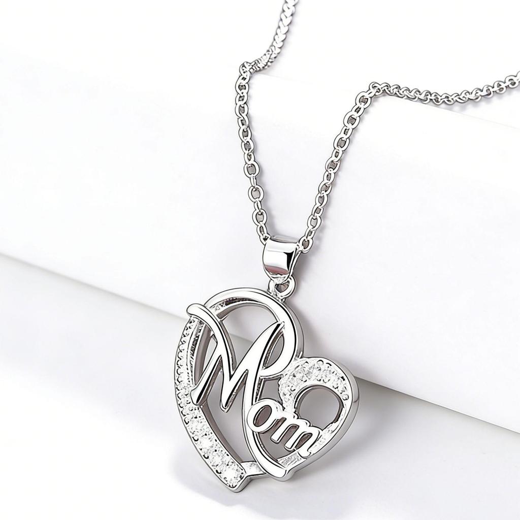 High-End Heart-Shaped Mom Necklace with Rhinestone Pendant - Perfect Mother's Day Jewelry