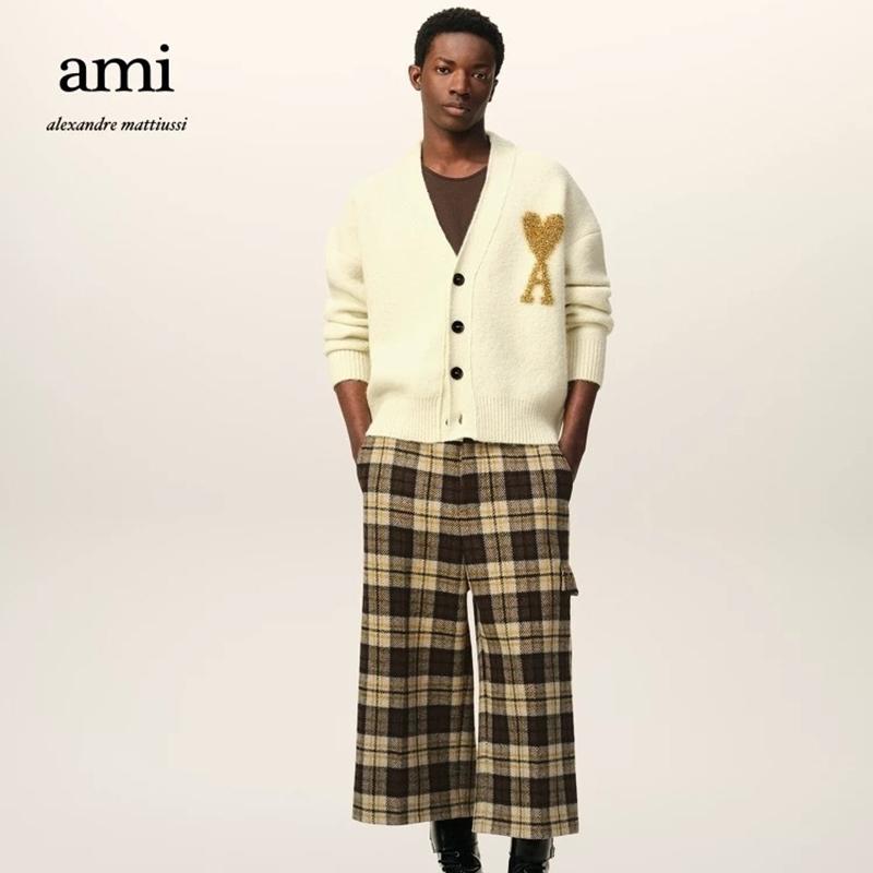 AMI New Autumn and Winter Silver Love Alpaca Wool Blend Soft and Sticky Couple Cardigan Knitted Sweater