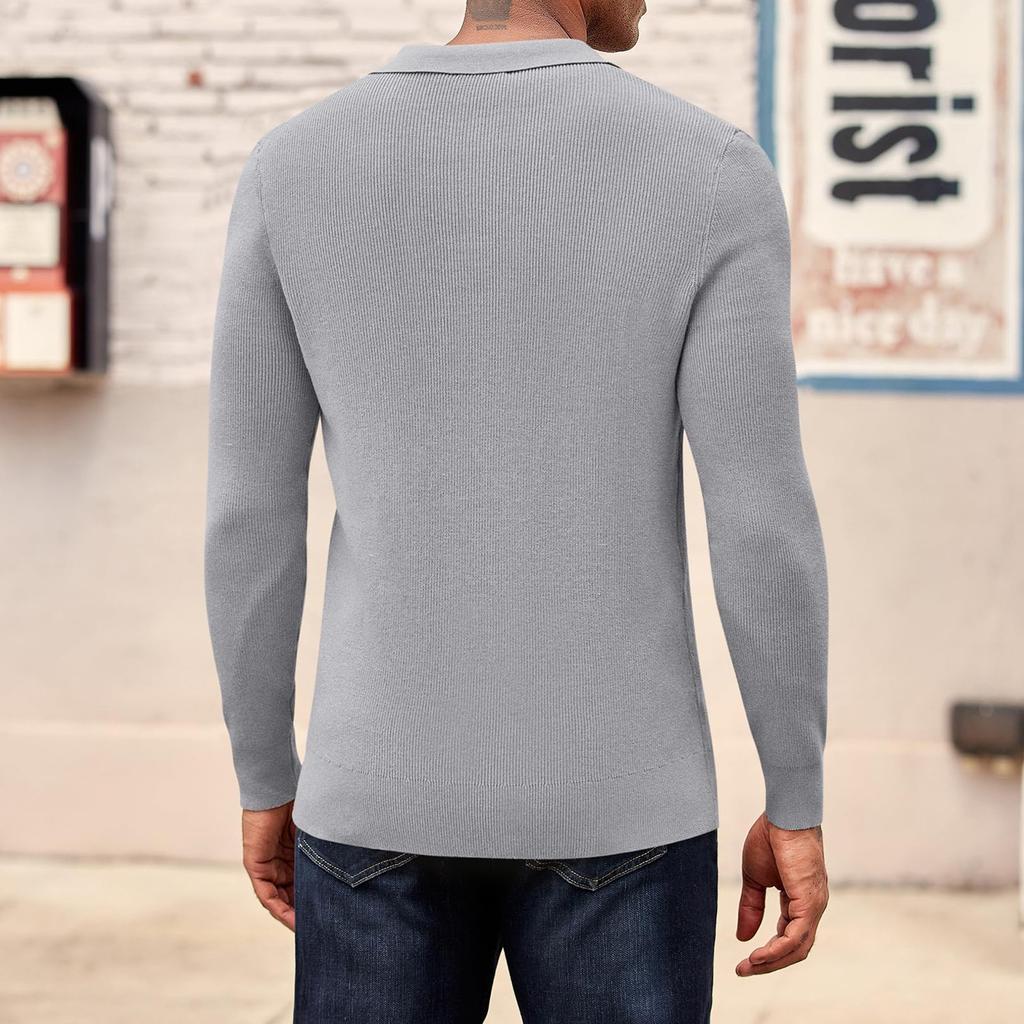 Men's Pullover Collar Knitted Jumper Classic Button Jumper Casual  Long Sleeve Shirt