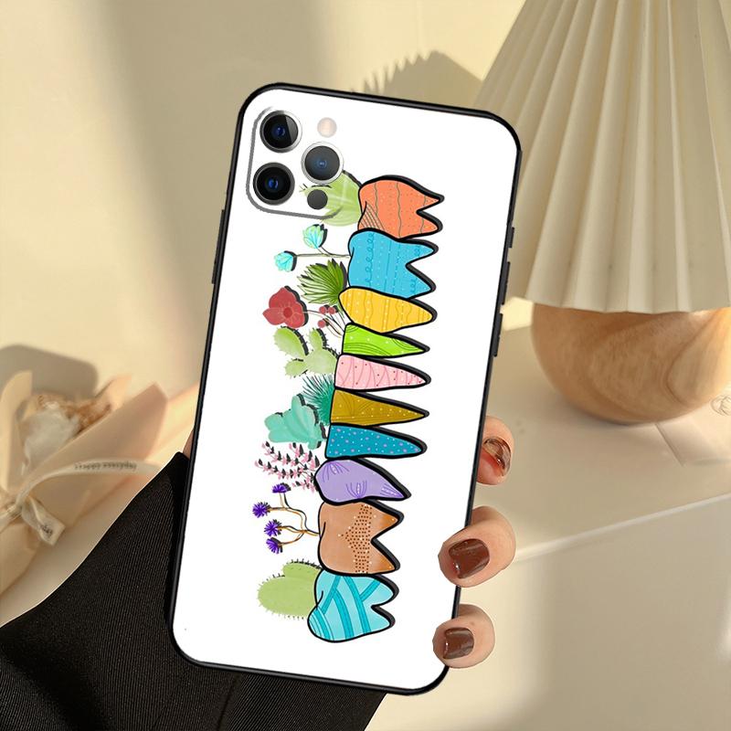 Dentist Tooth Pattern Case For iPhone 11 12 13 14 15 16 Pro Max Cover For iPhone 13 12 Mini XR X XS Max Plus
