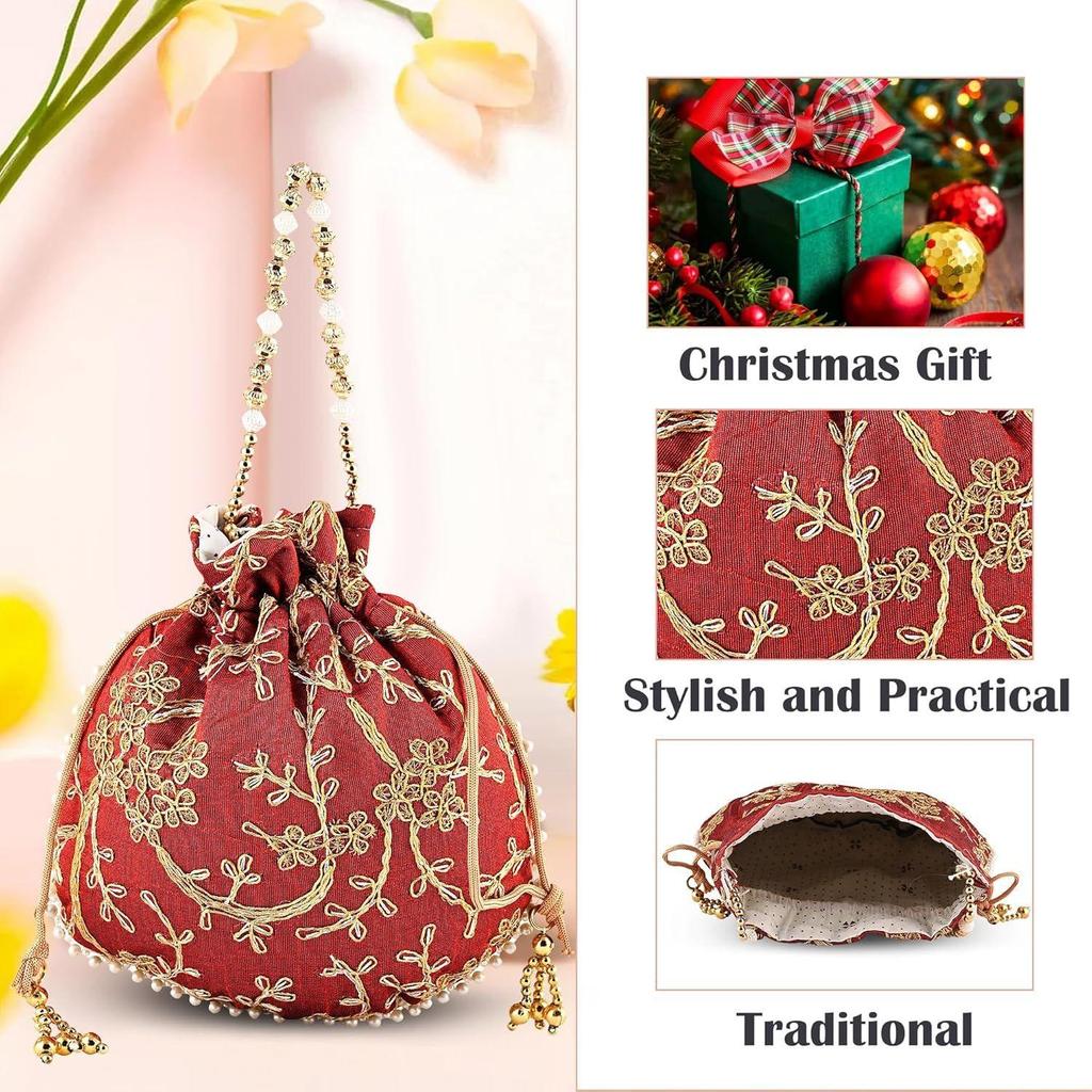 Potli Bags for Ladies & Girls | Women Shagun Pouches for Festive Seasons | Batwa Bag Bridal Purse With Embroidery -Maroon