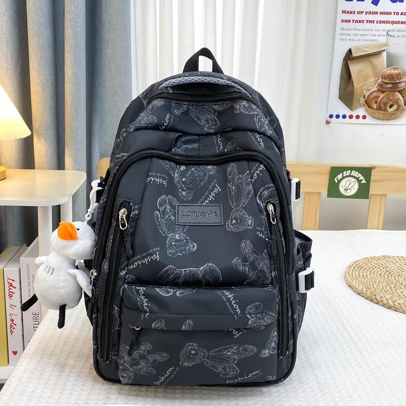 School bag for female junior high school students, simple and versatile printed bear niche design, college student computer backpack tide