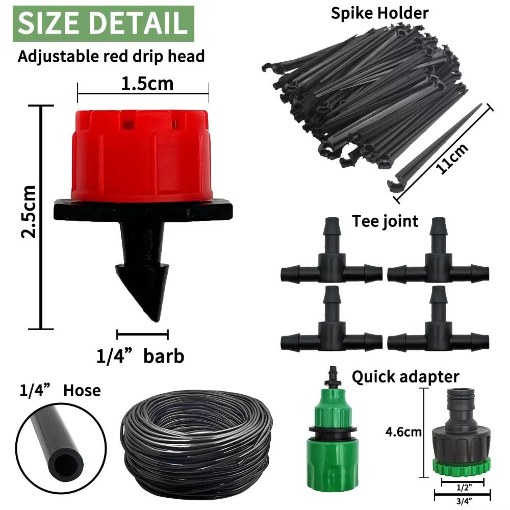 Garden Drip Irrigation Automatic Watering System Kit Adjustable Nozzle Sprinkler for Bonsai Pot Plant Flower Vegetable Greenhouse