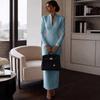 Rochie de damă la modă, cu decolteu în V și guler înalt, cu mânecă lungă, bodycon, pentru petrecere de seară, care accentuează talia