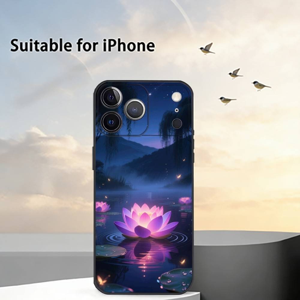 Shine Brightly Lotus Flower Phone Case For iPhone 17,16,15,14,13,12,11 Plus,Pro Max,XS,Soft Silicone Black Cover