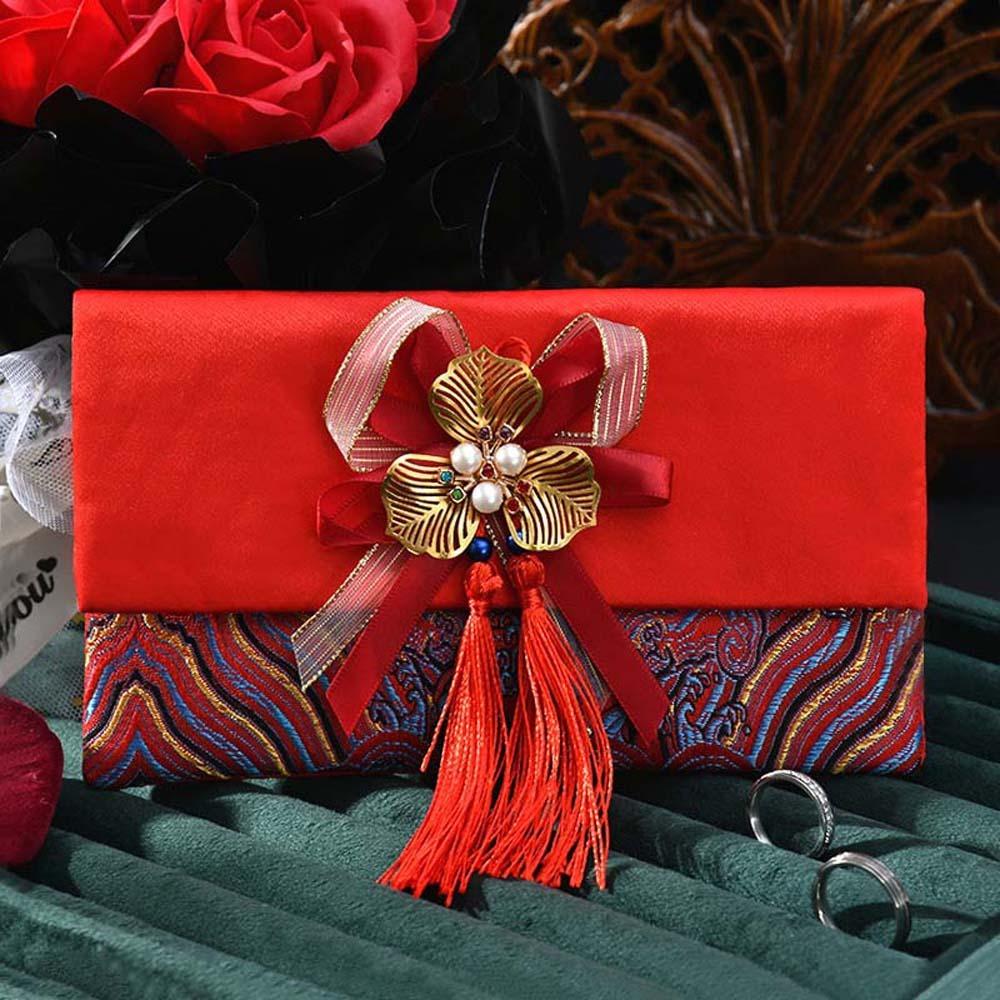 New Year Blessing Words 2025 Money Pocket Brocade Cloth Tassel New Year Money Bag Chinese Wedding