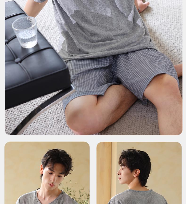 Xuan Liang Men's Sleepwear Summer Thin Style Cool Feeling Pure Cotton Short sleeved Shorts Casual Large Size Outerwear Home Clothing Set