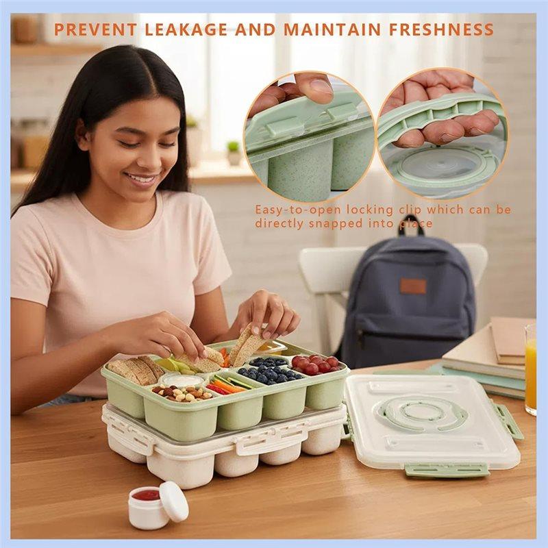 AB34-Snackle Box With Lid Handle Divided Serving Tray For Charcuterie Board Fruit Candy Veggies For Travel Picnic