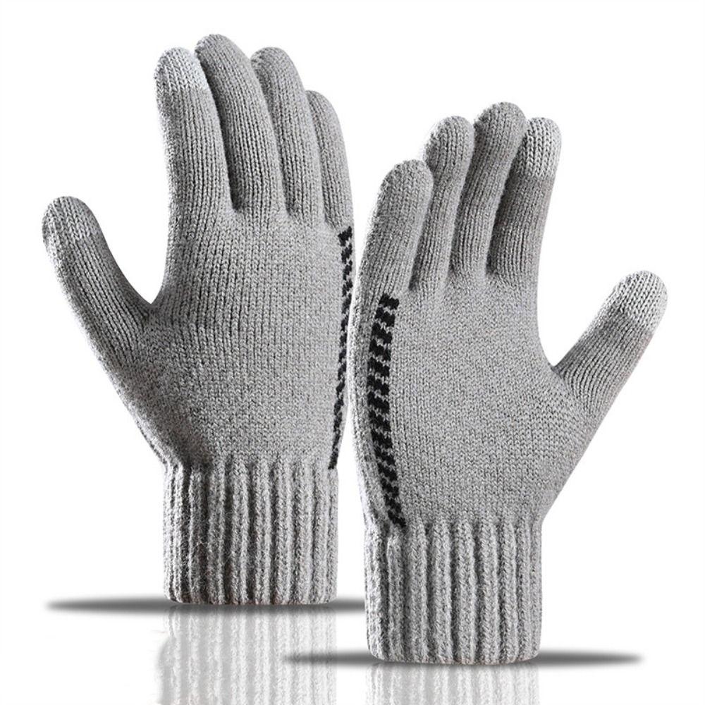Touchscreen Knitted Woolen Gloves Thickened Full Finger Gloves Autumn Men Knitted Gloves Women
