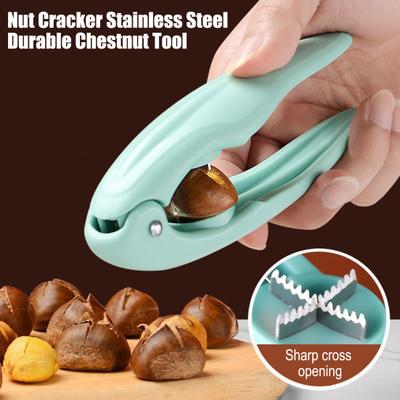 2Pcs Chestnut Opener Tool Stainless Steel Nut Cracker with Ergonomic Handle 3-in-1 Walnut Pecan Clip Cutter for Easy Shelling Peeling