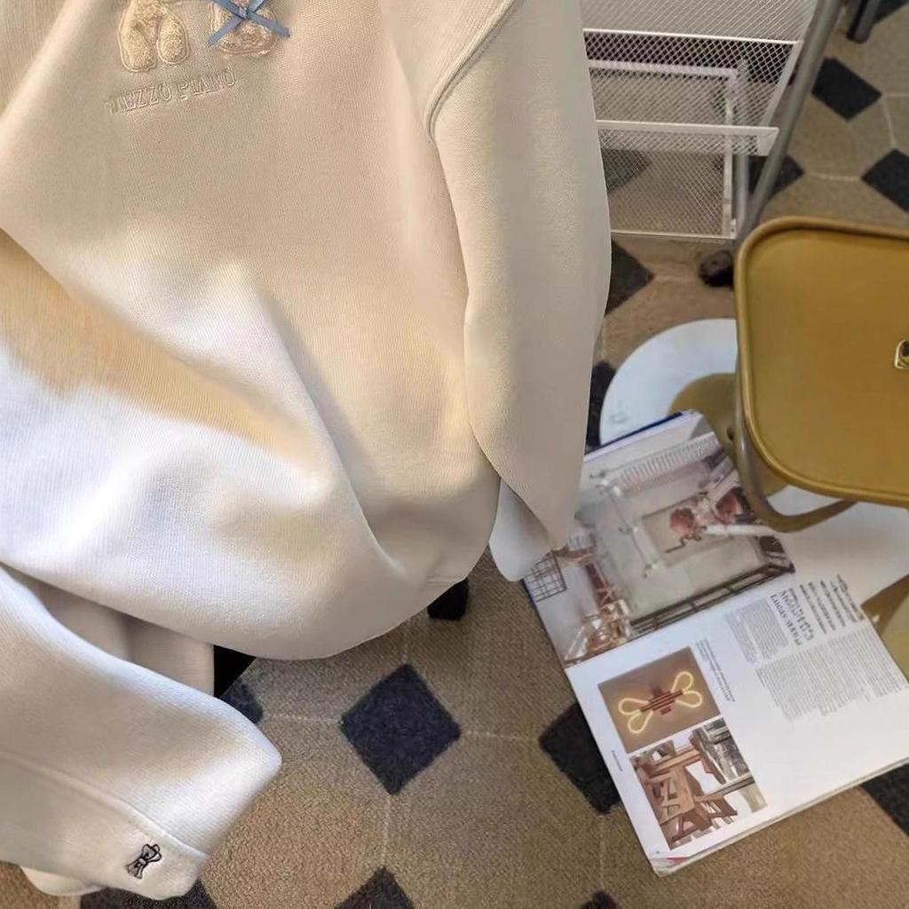 Damen Übergroßes Besticktes Welpen-Sweatshirt - Herbst/Winter 2025 Modische Lockere Passform