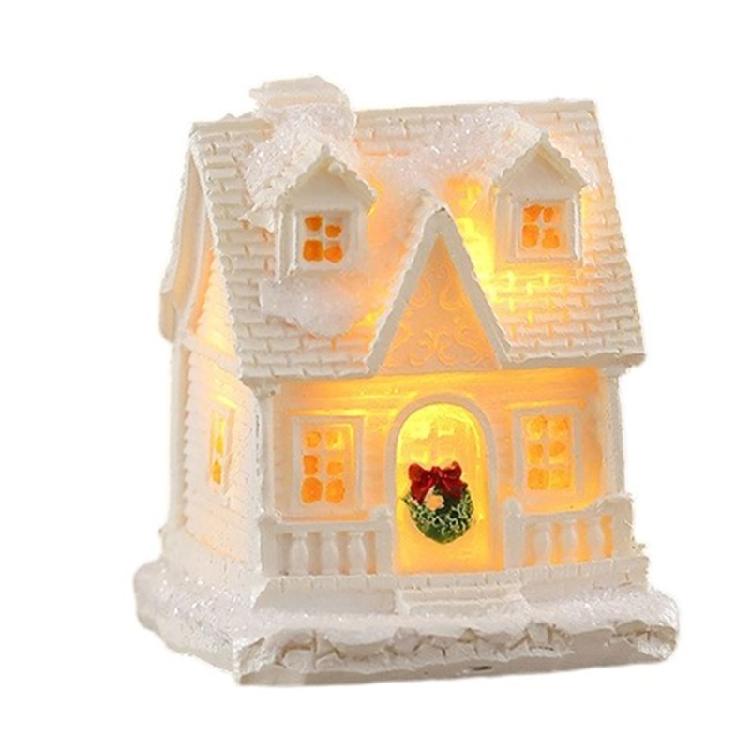 Casas de Resina em Miniatura Luz de Natal Edifício Iluminado Figura para Presente de Feriado Infantil Decoração de Festa Sazonal