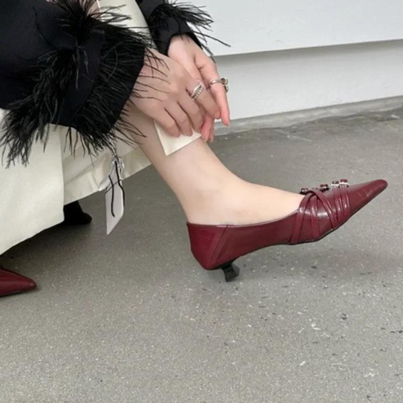 New Designer Slingbacks Pumps  Ladies Medium Heels  Female Shallow Fashion Pointed Toe Footwear Women Heeled Shoes 2024
