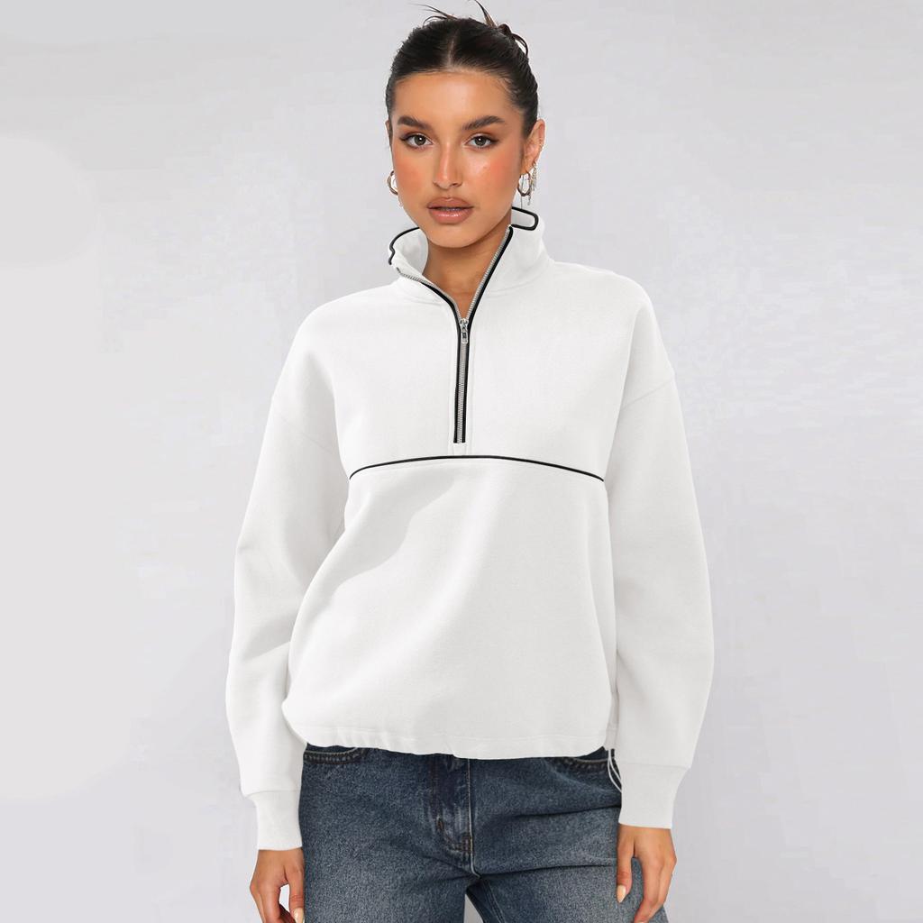 Damen S Halber Reißverschluss Langarm Sweatshirt Kontrastfarbe Lässiges Oberteil