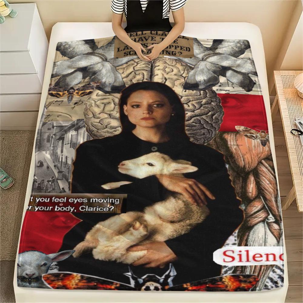 1PC Silence of the Lambs Print Flannel Blanket, High Quality Comfortable for All Seasons, Home Decor, Warmth and Comfort, Perfect for Christmas Gifts