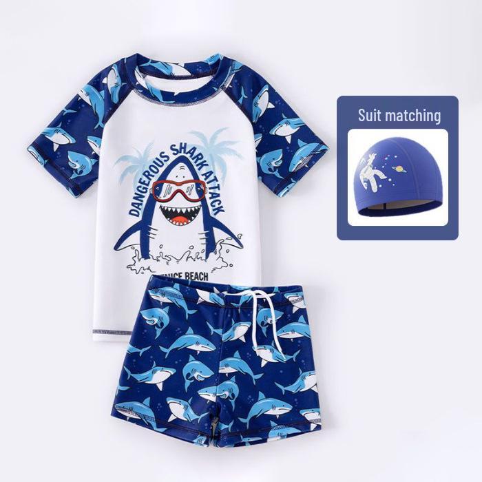 2024 Jungen Niedliches Hai Kurzarm Badeanzug Set - Schnelltrocknend Sonnenschutz