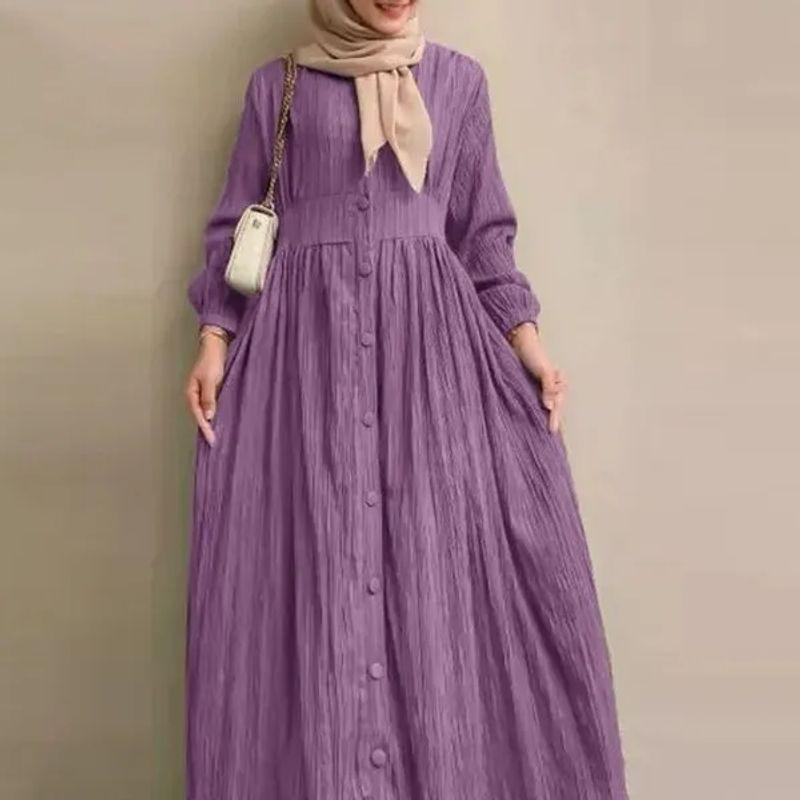 2024 Muslim Women clothes Retro Long sleeve Solid Robe Spring and Autumn New Elegant Casual Plus size Women clothes Dress