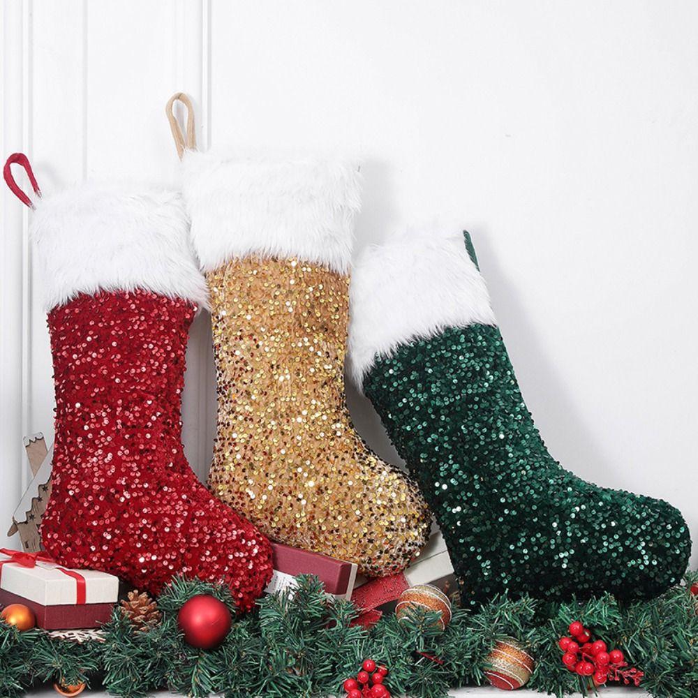 Pendant Christmas Stocking Hanging Xmas Gift Bag Sequin Christmas Gift Socks Christmas Decor