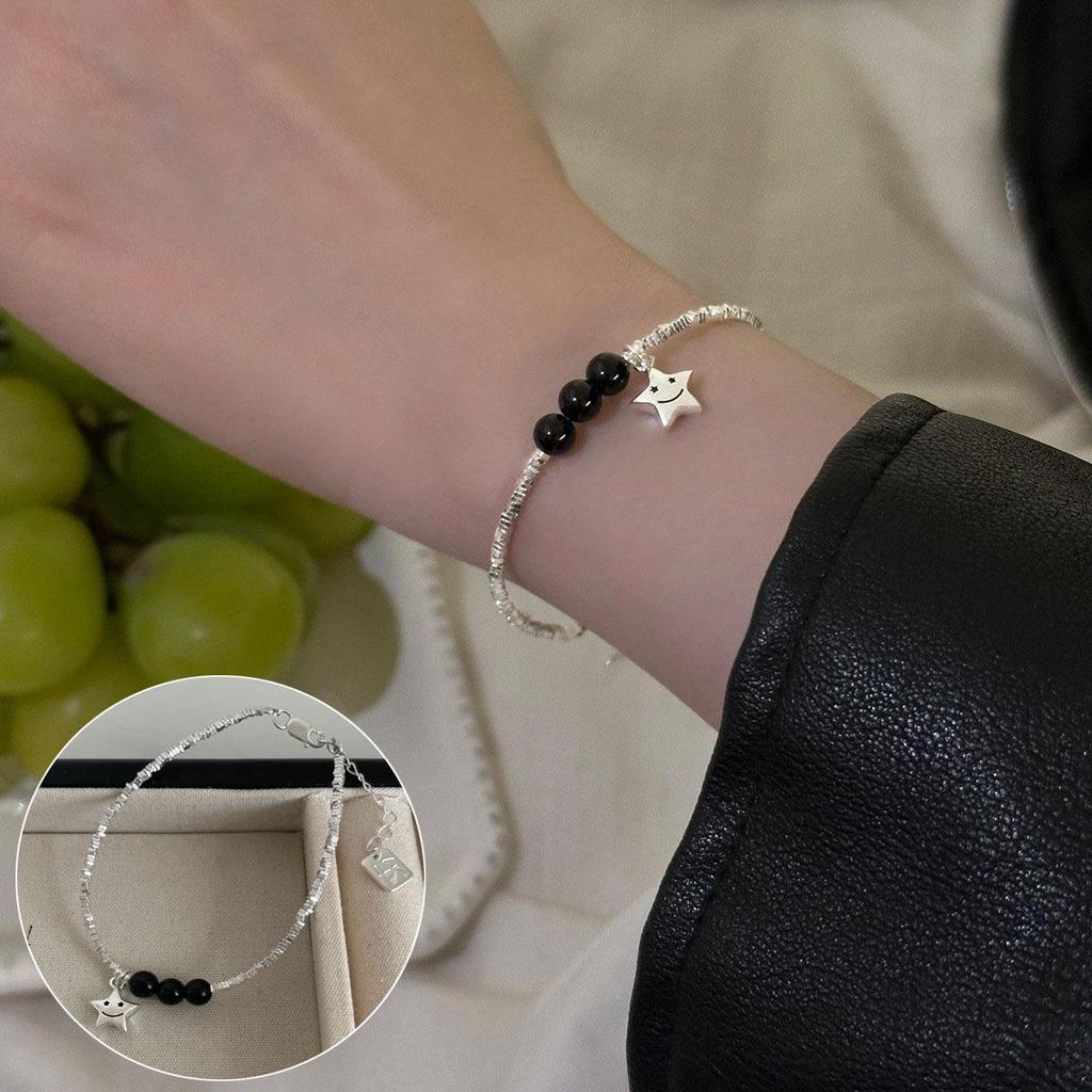 Korean Style S925 Silver Plated Rainbow Bead Heart Bear Bracelet - Women's Fashion Jewelry