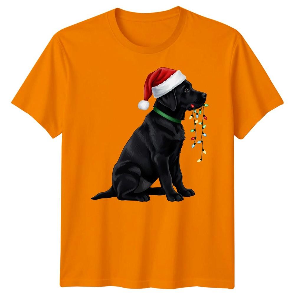 Black Labrador Dog Christmas Holidays Unisexs Unisexs Graphic Tee Santa Hat Lights