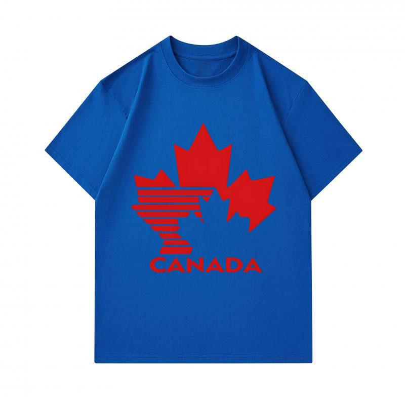 Men's 100% Cotton Crew Neck Short Sleeve T-Shirt, Fashion Canada Maple Leaf Striped Printed Casual Breathable Soft Tees for Daily Street Wear