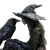 Halloween Crow Witch Acrylic Ornament 2D Spooky Raven Witch Table Sign with Base Home Office Bookshelf Desktop Decoration