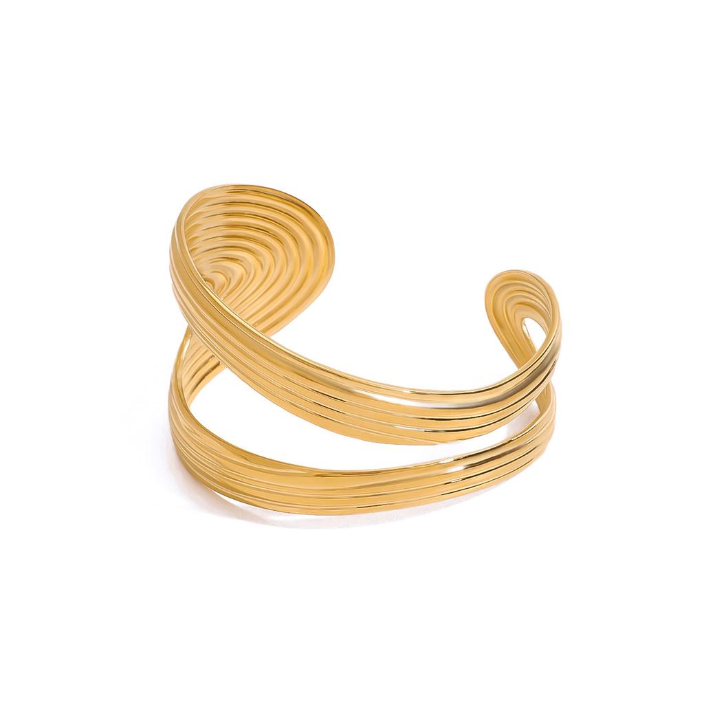 Waterproof 316L Stainless Steel Metal Round Bracelet Bangle Women Minimalist 18k Gold Color Texture Charm Jewelry