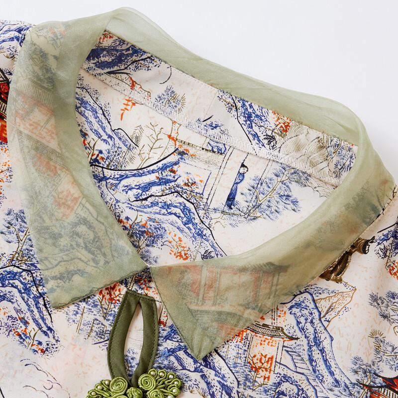New Chinese Style Printed Chiffon A-Line Dress