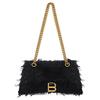 Balenciaga Crush Stud Magnetic Closure Fabric Feather Portable Crossbody Bag, Shoulder Bag Women's Black 7163512AAEO1000