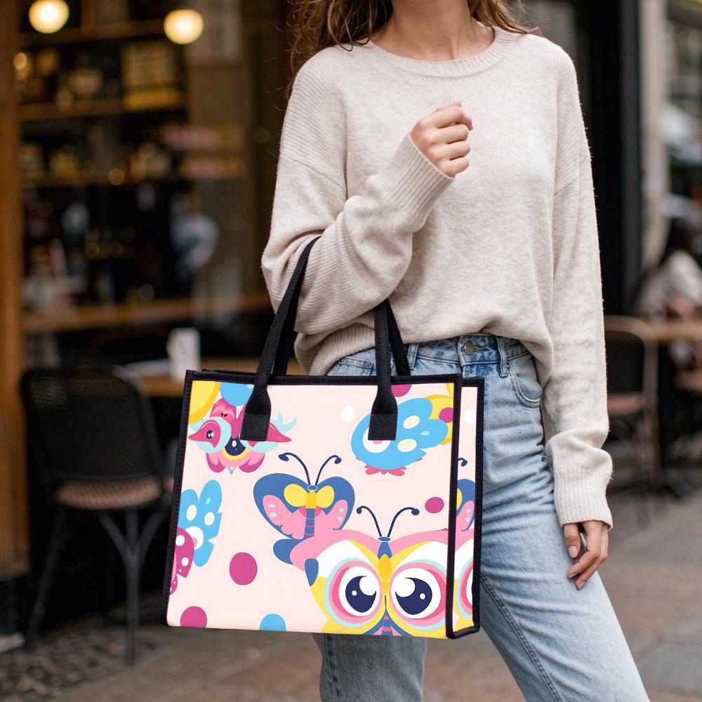 Cute Butterfly Pattern Tote Bag Fashion Daily Portable Shoulder Handbag for Women Casual Travel Shopping Use