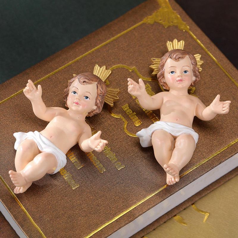 Baby Jesus Doll Statue Holy Infant with Crucifix Ornament Religious Jesus Figurine Home Church Christmas Craft Decoration Gift
