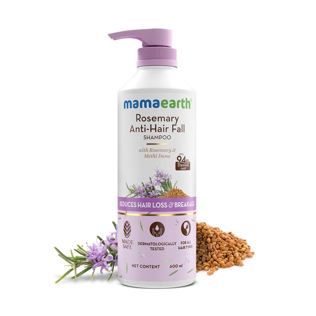 Mamaearth Rosemary Anti Hair Fall Shampoo 600ml – 94% Stronger Hair, 93% Less Breakage, Sulphate Free for Men & Women