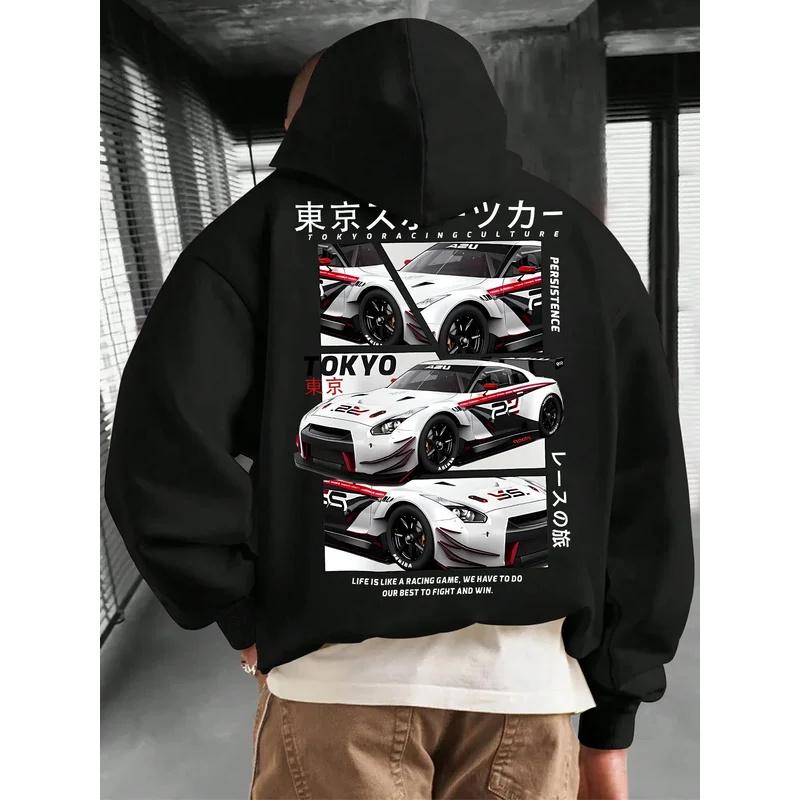 2025 hochwertiger modischer bedruckter Hoodie, Renndesign, lockeres Retro-Klassiker-bequemes Sport-Sweatshirt.