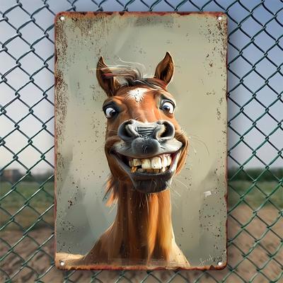 Humorous Retro Horse Head Metal Wall Art  Xcm  Perfect for Home Pub Coffee Shop Decor Durable Iron Craft