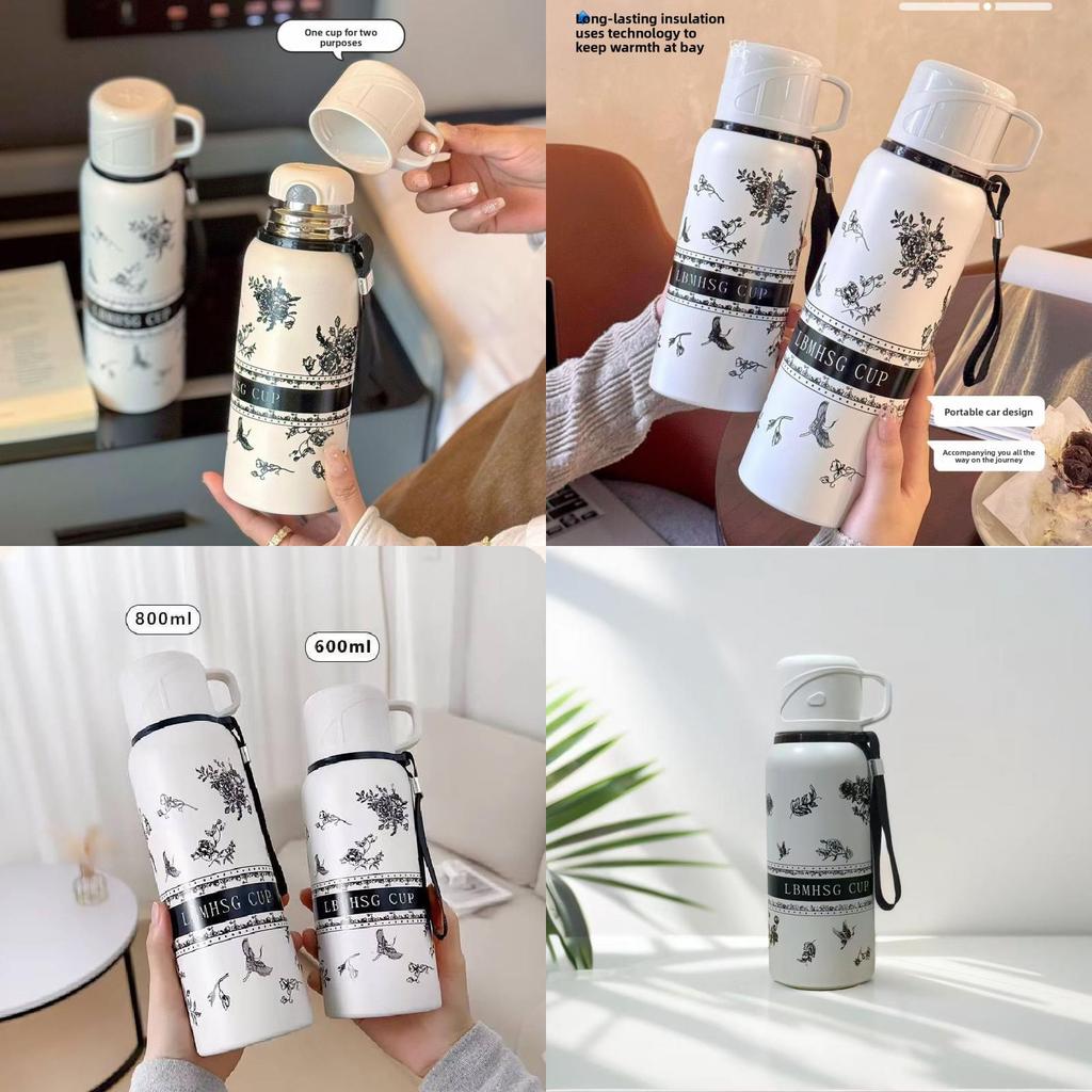 Gardenia Flower Insulated Vacuum Flask With Tea Leak For Home Office Use