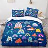 Rainbow Duvet Cover Set Colourful Rainbow White Cloud Pattern Cute Kawaii Polyester Comforter Cover King Queen Size For Girls