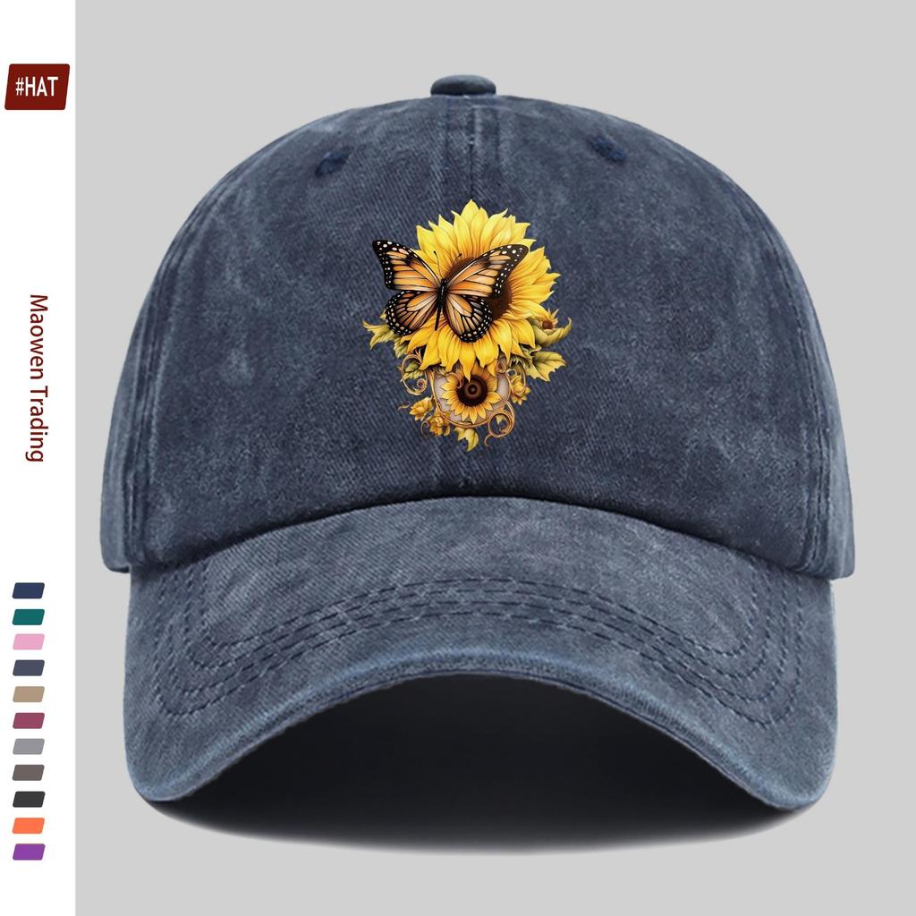 Pc Butterfly And Sunflower Printed Baseball Cap Unisex Design Sun Hat MultiColor Available Papa Cap Comfortable Lightweight