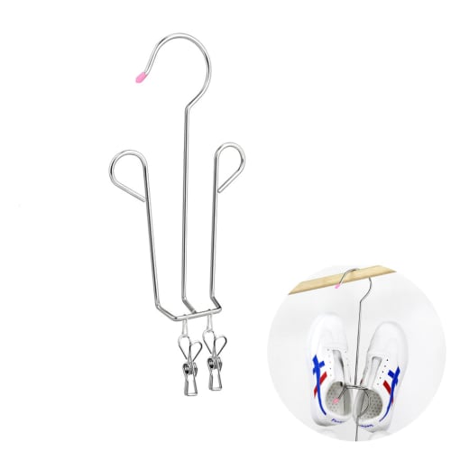 Stainless Steel Shoe Hanger with Drainer, Drainer, and Drying Rack, Connectable with Insole Clips, Space-Saving, Windproof, and Non-Slip (14.5*3*26cm)