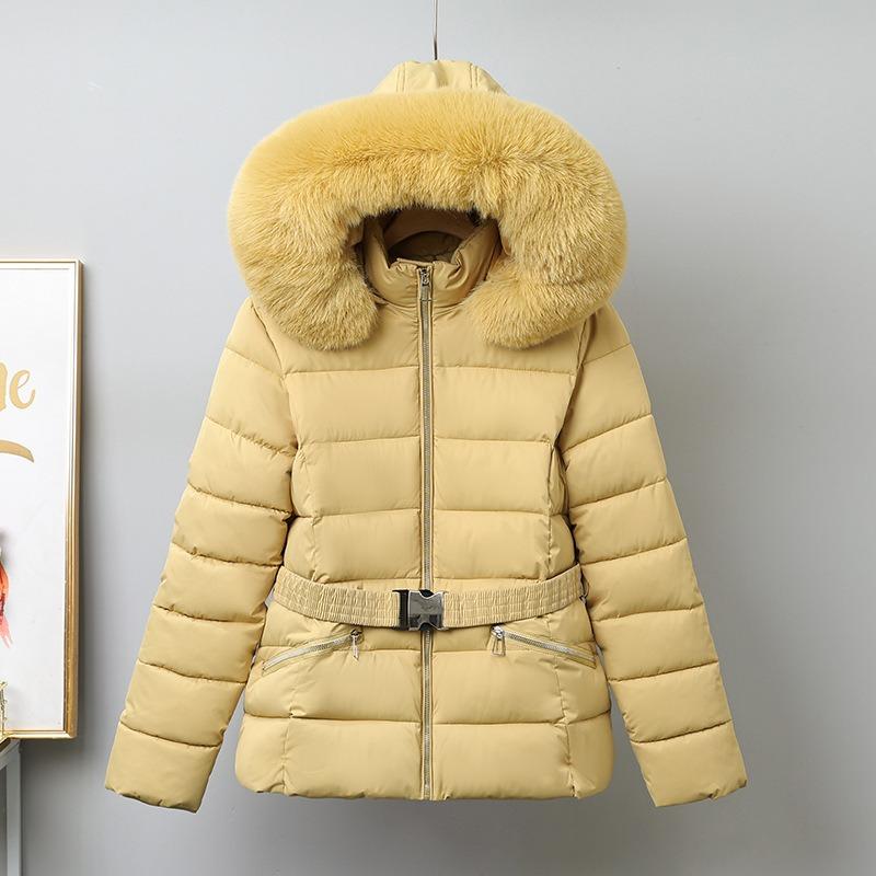 Women's thermal wear with belt long-sleeved ski cotton suit with fleece and thickened jacket inside