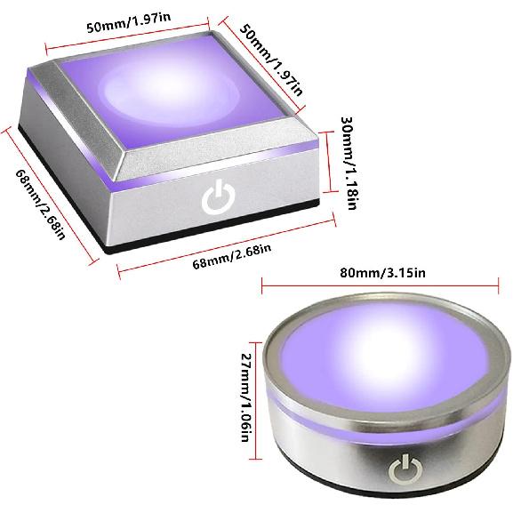 6 Colors LED Light Base Show Stand Display Plate with Sensitive Touch Switch for 3D Laser Crystal Glass Art, 2 Round + 2 Square, blue