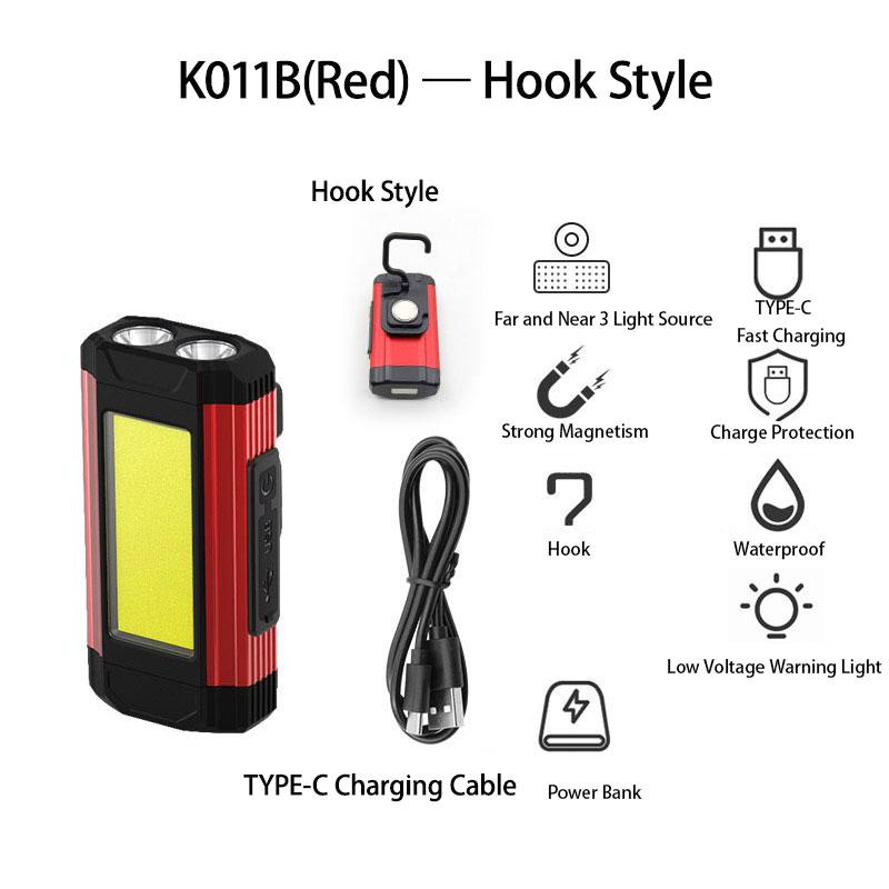 Portable COB Magnetic Work Light Rechargeable LED Flashlight Super Bright Camping Waterproof Car Repair Lamp with Brackets