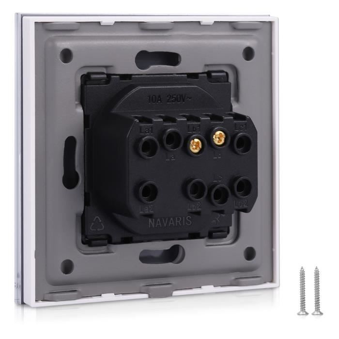 Navaris interrupteur va-et-vient - interrupteur simple encastrable design en verre avec applique murale - bouton va-et-vient pour