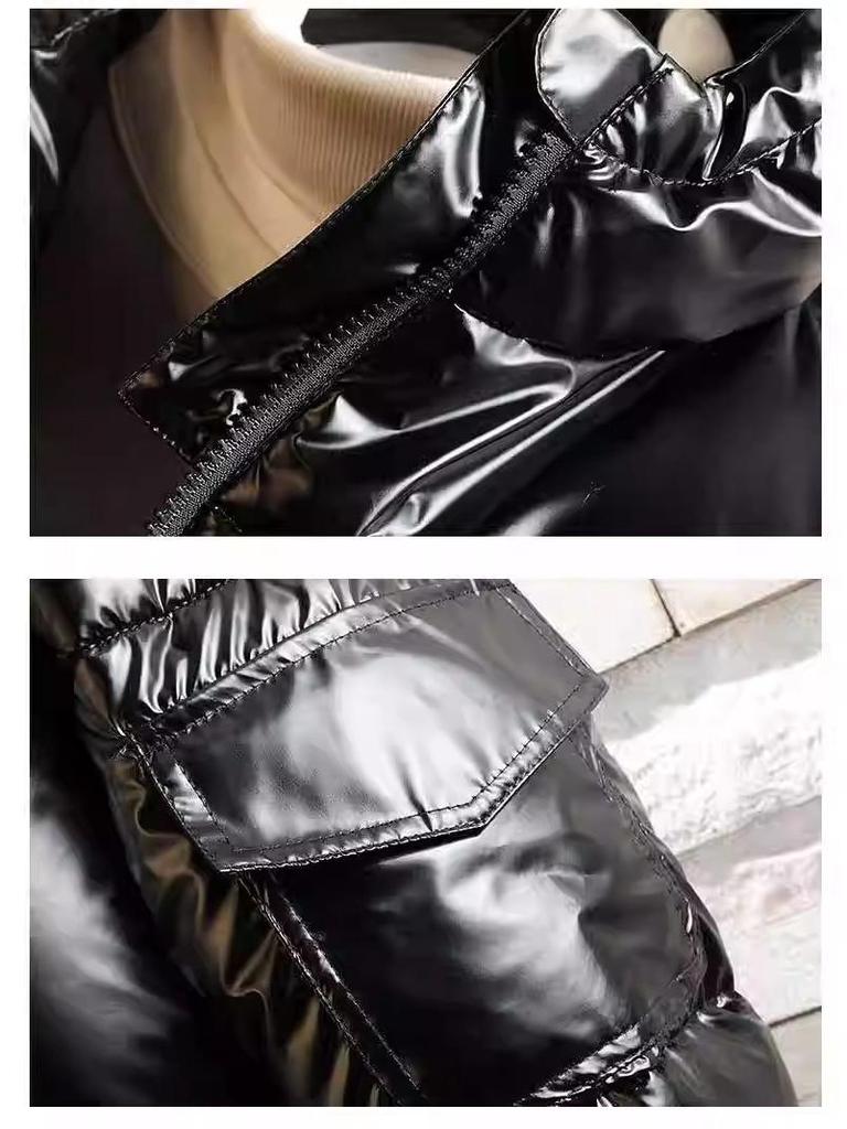 Men's 2024 Reflective Hooded Cotton Jacket: Winter, Solid Color, Shiny, Loose Fit, Thickened Padding