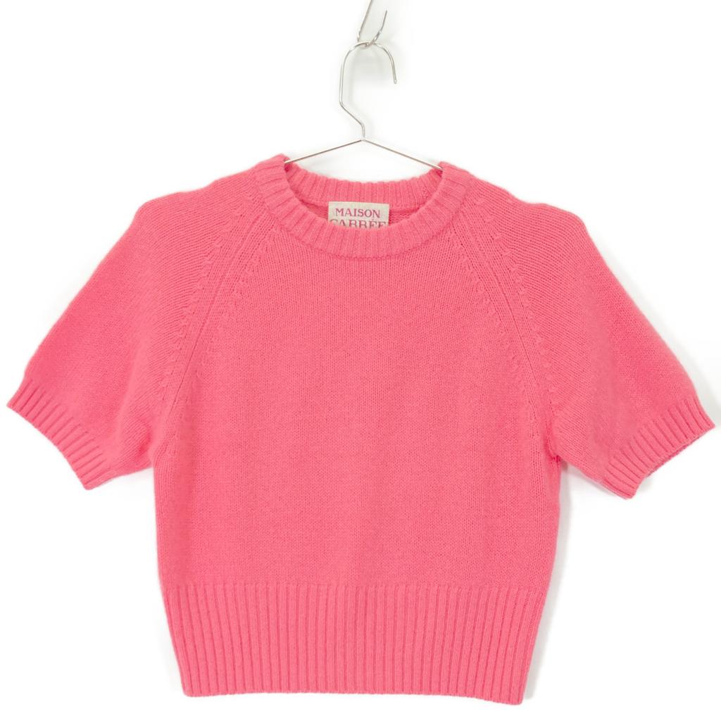 MAISON CARREE MC-07-08 Pink cashmere100 Raglan sleeve mini knit pullover tops F pinkUsed