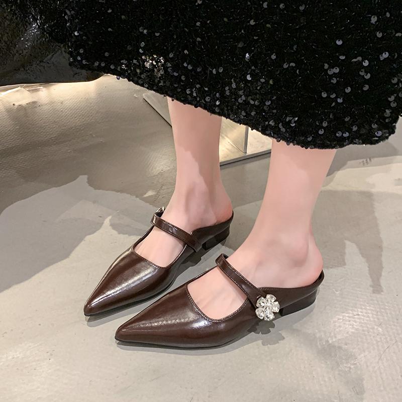 Women's Summer Outerwear Spring and Autumn New Korean French Style Temperament Silver Single Shoes Comfortable Thick Heel Sandal