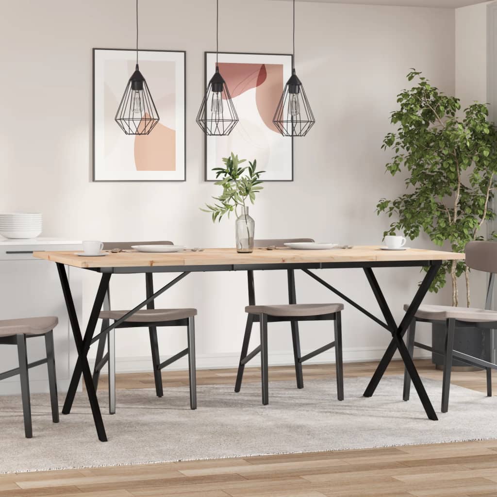 Dining Table X Frame 180x90x75.5 cm Solid Pine Wood & Steel