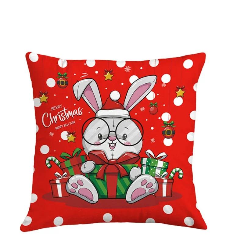New Year Merry Christmas Santa Claus Print Pattern Cushion Cover for Home Living Room Sofa Decoration Pillow