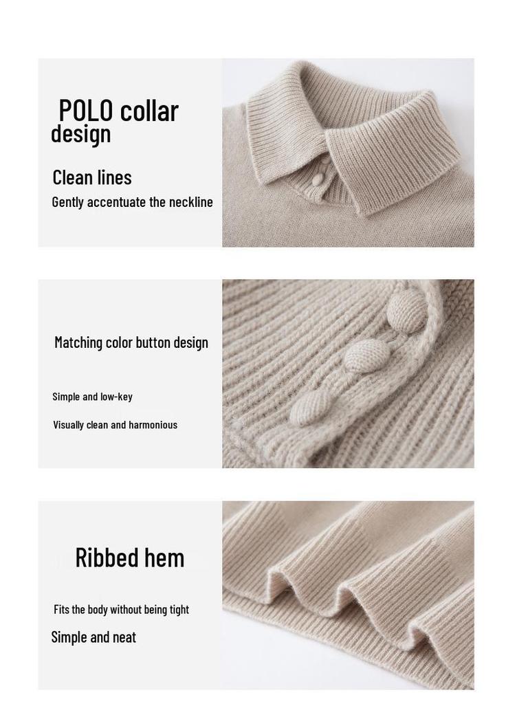 Women's Solid Color Cashmere Sweater: Lapel Buckle, Loose Fit, Thick Knit for Autumn/Winter 2026.