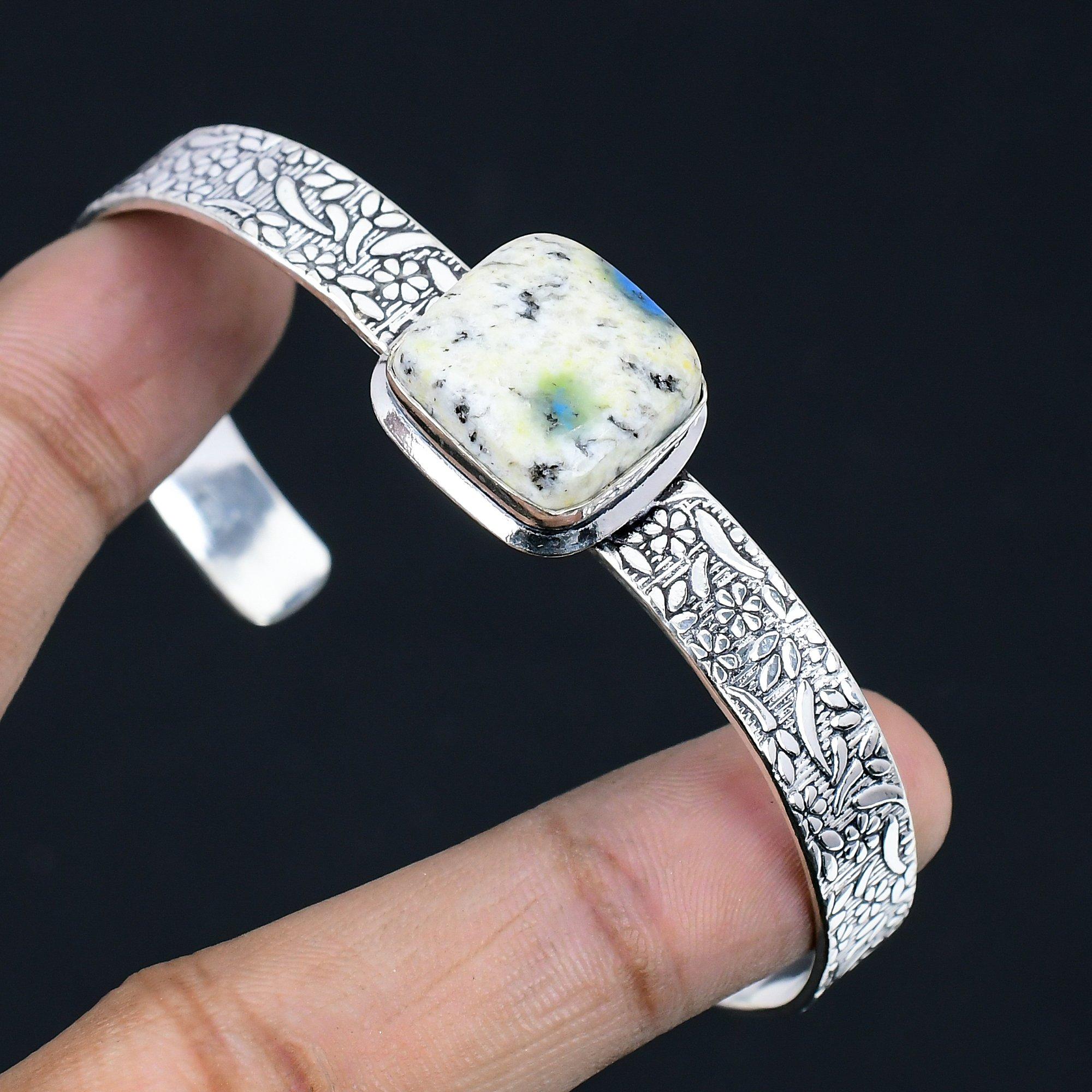 

Sterling Silver K2 Jasper Gemstone Birthday Sister Anniversary Bangle Jewelry Adjustable