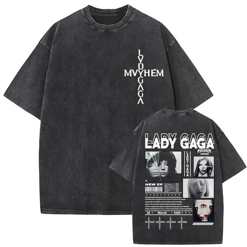 Lady Gaga The Mayhem Ball Tour Maglietta Grafica Unisex Donna Alta Qualità Lavaggio Vintage Oversize T-shirt Cosplay Streetwear